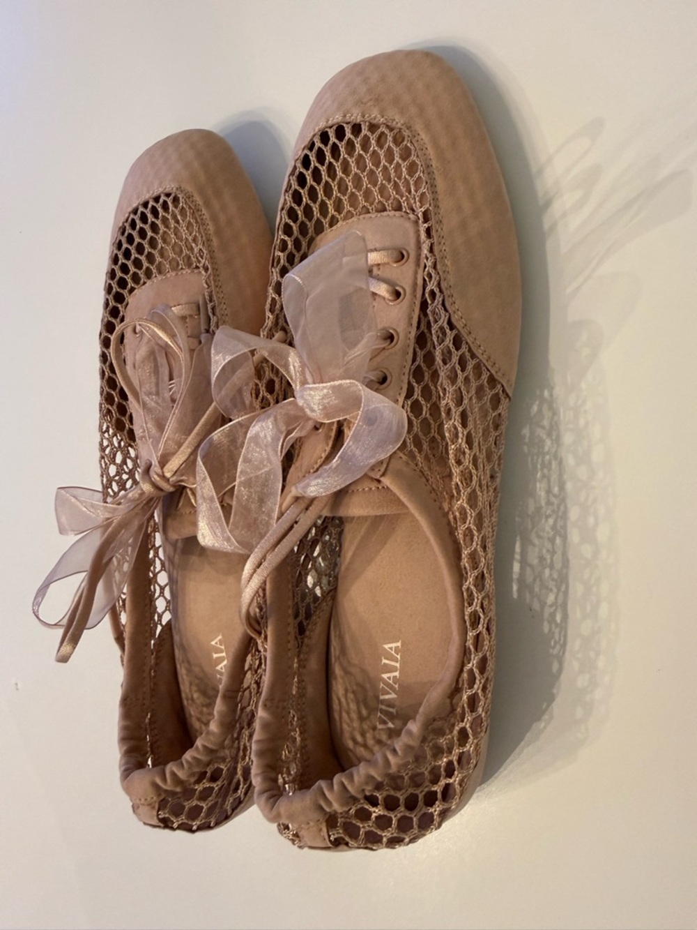 VIVAIA Cristina Sneakerina Mesh Ribbon Lace-Up Ballet Flats in Blush